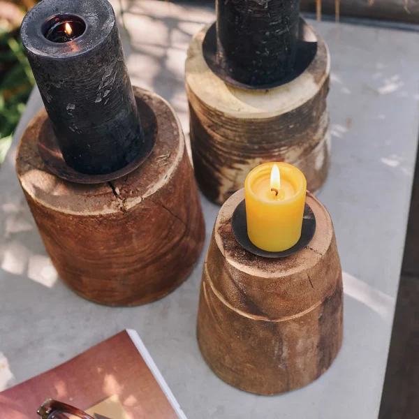 Oria Wooden Candle Holders - Set of 3 - Image 2