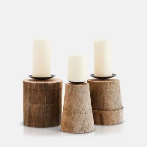 Oria Wooden Candle Holders - Set of 3