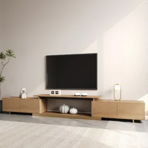 Mordelle Extendable Natural TV Stand with Gold Base & Storage(63"-95")