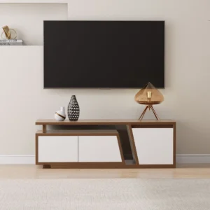 Fero White & Walnut Extendable TV Stand with 3 Drawers Up to 1800mm