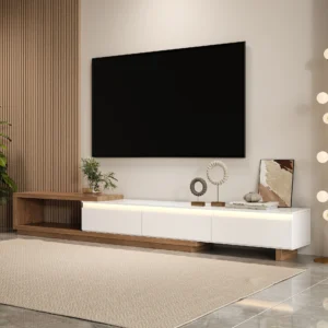 Quoint Extendable TV Stand with 3 Drawers and Light(71"-100")
