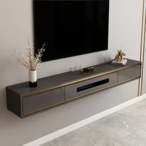 70.9" Gray Smooth TV Stand Postmodern Minimalist Floating Media Console with Storage